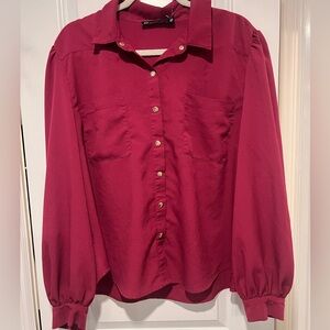 Elegant Women's Button-Up Blouse -  wine New York and co xxl